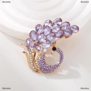 [COD] Abulaia Luxury Classic Purple Peacock Rhinestone Brooches Pins For Women Girls Elegant Animal Badges Jewelry Accessories Gift