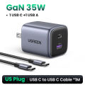 Bộ sạc nhanh USB Type C UGREEN 35W GaN Sạc Nhanh Quick Charge  sạc nhanh USB Loại C sạc USB C Wall Charger Adapter Compatible with iPhone 15 14 13 Pro Max Xiaomi Samsung Galaxy S24 S23 S22 Ultra Realme Macbook Pro Model：15538. 