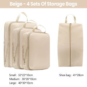 【✅SG stock】4pcs Travel Compression Packing Cube Set/ Luggage Packing Cube for Clothes/ Compress Save Space Saving/ Portable Waterproof Clothing Shoe Organizer Storage Bag for Luggage Easy to Carry Outdoor Camping