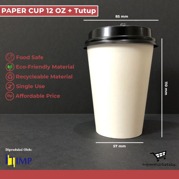 Gelas Kertas 12 oz 360 ml + Tutup / Paper Cup 12 oz 360 ml + Tutup ...