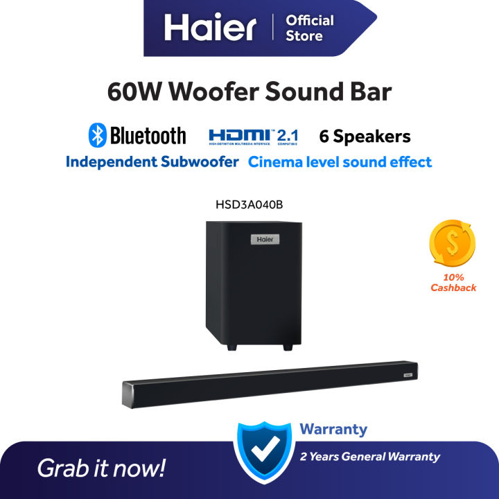 Haier 6 Speakers 20 Bluetooth Sound Bar Soundbar With Subwoofer Hsd3a040b Lazada 7603