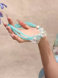 Tinh tế Sợi đôi Vòng cổ Tính năng hoa quyến rũ và đính cườm ngọc trai xinh xắn Chuỗi vòng xương đòn phụ kiện thời trang