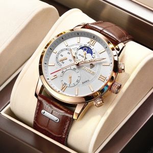 LIGE Original 2021 watches for men New Fashion Casual Leather Waterproof Luminous Chonograph Quartz Jam Tangan Lelaki
