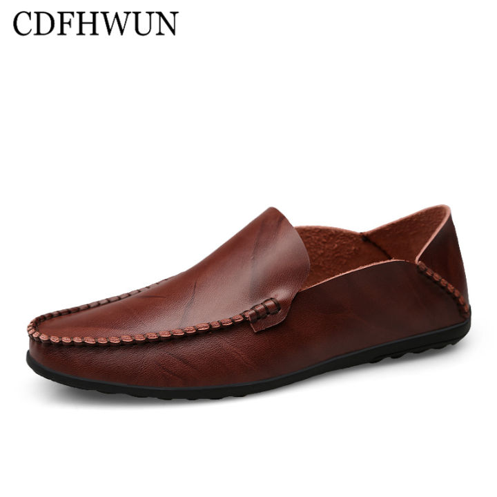 CDFHWUN kasut lelaki kulit Loafers for Men Fashion Simple Comfortable  Leather Loafer Shoes Handmade Sewing Soft Lazy Shoes Lightsome Rubber Sole 