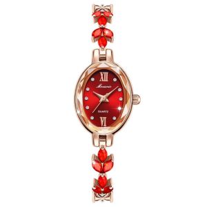 LUMIQLO Diamond Studded Watch Strap Quartz Watches with Adjustable Bracelet Rhinestone Wrist Decoration Versatile Rotundity Shaped Watch Women Girl