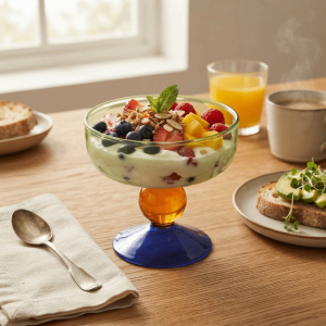 NHG 270 ML Glass Ice Cream Bowl Heat-resistant High Feet Yogurt Cup Creative Colorful Dessert Cup Pudding