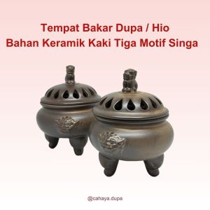 Tempat Bakar Dupa / Hio Bahan Keramik Kaki Tiga Motif Singa