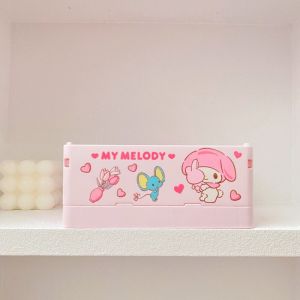 Kawaii Cartoon Kuromi My Melody Cinnamoroll Desktop Folding Plastic Stationery Cosmetics Clothes Storage Box Girly Heart Gift