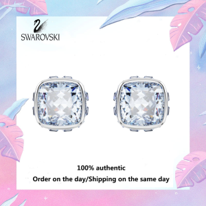💖 Swarovski 💖 Womens Fashion S925 Sterling silver earrings 5660800 Birthstone square cut March blue crystal jewel earrings Valentine gift Birthday gift