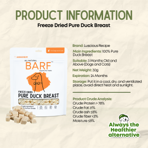 Luscious Recipe Freeze Dried Duck Breast Treats Appetite Booster Meal Toppers For Dogs & Cats Pure Meat Organic