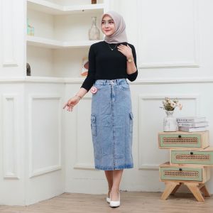 ROK PANJANG JEANS HIGHWAIST  BELAH DEPAN || ROK JEANS