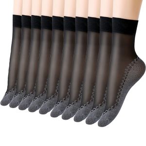 10Pairs Women Soft Silk Socks Non-Slip Bottom Splice Transparent Ladies Ultrathin Spring Summer Breathable Sock