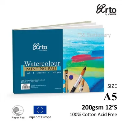 CAMPAP ARTO A5 Watercolour Painting Pad 200gsm 12S (CR36296) 100% Cotton Acid Free Cold Pressed (Medium Surfaced)