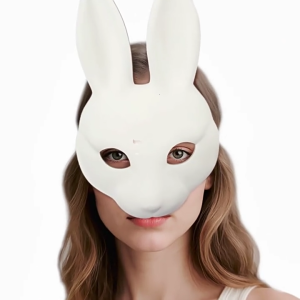 Handmade White PU Leather Rabbit Mask For DIY Crafting Costume Parties Easter Halloween Cosplay Adjustable Elastic Strap