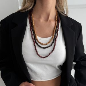 NOBLELUX Long Chain Wood Beaded Necklace Bohemia Style Multi Layer Sweater Chain Vintage Vintage Style Stackable Beads Necklace Women