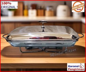 Wadah Saji Kaca Anti Panas Wadah Saji Persegi Prasmanan Kaca 3Liter