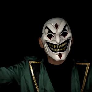 GY🌠🌠🌠 New Joker Full Face Mask Funny Big Gold Teeth Smiling Face Mask Cool Boy Headgear Halloween Cosplay Props