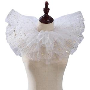Elegant Victorian Metallic Foil Ruffled Tulle Faux Collar Shawl Detachable Layered Mesh Neck Ruff Clown Cosplay Choker