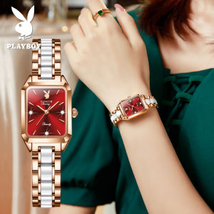 The US Brand PLAYBOY Luxury Ceramic Watch for Women Original Waterproof 2022 New Fashion Charming Stainless Steel Square Watch