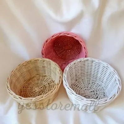 Keranjang rotan bulat wadah telur bawang buah penyimpanan barang serbaguna tempat seserahan hantaran pernikahan Diameter 20 cm