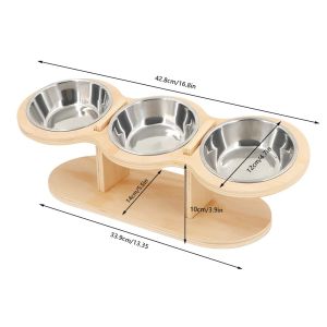 Cat 3 Bowls in 1 Feeder Feeding & Watering Supplies Food Bowl 15-Degree Tilt Raised Puppy 3 Stainless Steel Bowls Wood Brackets2026