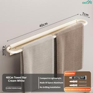 [OKLIFE. SG]Cream Color Punch Free Towel Rack Wall Mount Towel Holder Bathroom Slipper Organizer Storage Bar