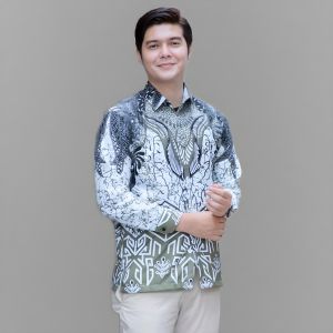 KEMEJA BATIK PRIA LENGAN PANJANG MOTIF MAEAR HITAM ATASAN COWOK SLIMFIT TRENDY MASAKINI CASUAL ELEGANT