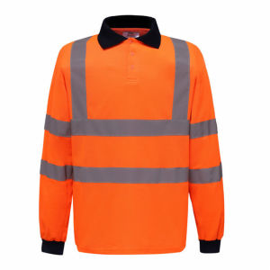High Visibility Polo Shirts Yellow Navy Long Sleeve Reflective Polo Shirt Safety Work Shirt for Construction Men and Women