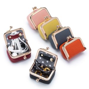 BEIBEI PU Leather Kiss Lock Coin Purse Square Solid Color Leather Jewelry Bag Wallet Mini Small Item Bag Woman Girl