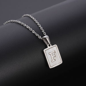 Square Stainless Steel Initial Necklace Personalized Letter Small Dainty Name Letter Engraved Pendant for Women Girls