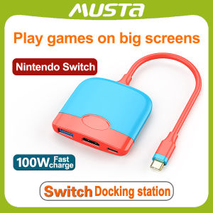 MUSTA USB HUB TypeC to HDMI Dock Nintendo Switch Portable Base HD Video Converter Dock USB C to HD Adapter Type c OTG 3 in 1 Hub 4k HDMI & PD Fast Charging Converter