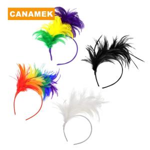 【CANAMEK】 Colorful Mardi Gras Feather Headband Flapper Headpiece Adult Party Costume Hair Accessories