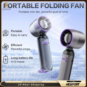 【HOSPORT】 Handheld Turbo Fan LED Digital Display High-Speed Folding Fan USB Rechargeable Adjustable Cooling Fan for Home Office
