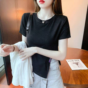 IELGY Womens Korean Version of the Self-cultivation All-match Thin and Irregular Short-sleeved T-shirt