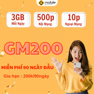 (BÁN CHẠY) Sim GMobile GM200 Miễn Phí Dùng 3 Tháng Không Nạp Tiền Truy Cập 3GB/Ngày kèm 500 Phút Gọi Nội Mạng | FREESHIP - CHƯA KÍCH HOẠT
