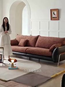 French r style high footed genuine leather removable and washable chenille flowing shadow cloth sofa Glado living room decoration straight row