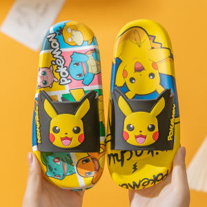 Pokemon Summer New Pikachu Childrens Slippers Mens and Womens Slippers Non-Slip Printed Beach Shoes Home ㏇L0514