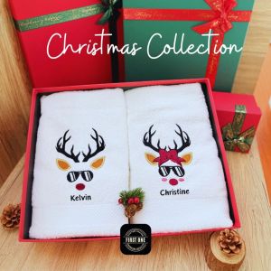 🎄🎄🎄Christmas Bath and Hand Towel Gift Set | Free Add Name | Christmas Box | 精致圣诞毛巾礼盒