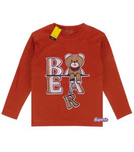 Baju anak perempuan lengan panjang motif beruang BEAR warna merah bata bahan adem sablon plastisol