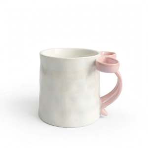 Aesthetic Ribbon Bow Handle Ceramic Mug Cup Coffee Mug for Home Cafe Gift idea