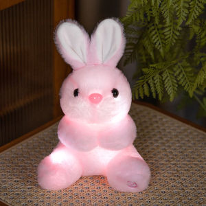 JOJO CASTLE Glowing LED Lying Rabbit Plush Bunny Toy Soft Stuffed Animal with Light Cute Night Light Rabbit Pillow for Kid Baby Multicolor Flashing Plushie Gift