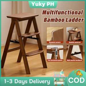 3 in1 Function Bamboo Ladder Chair Multifunctional Folding Ladder Stool Home Use Small Lightweight Dual Purpose Combination Ladder  Folding Ladder Heavy Duty Wooden Ladder Rack For Home Kitchen Bedroom