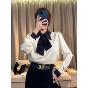 BL20827 Contrast Silky Shirt w/ Detachable Ribbon