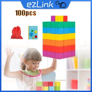 100pcs/Set Colorful Wood Blocks Blocks Square Wooden Cube Kids Early Educational Toys For Kids
