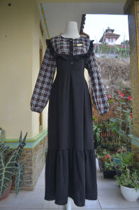 gamis kotak kombinasi baju kotak kotak paduan