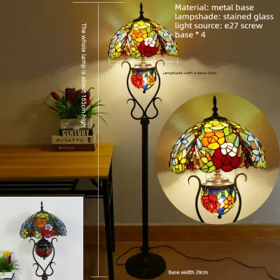 Retro Tiffany Đèn cây ly thủy tinh thủ công Đèn sàn phong cách Mỹ phòng ngủ ấm áp cạnh giường dọc màu kính mục vụ đèn cây