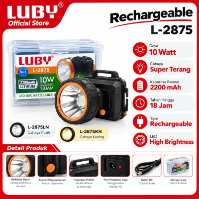 LUBY Senter Kepala LED 10W 2200mAh Lithium Cahaya Putih L-2875