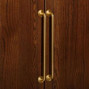 FFBH Light Luxury Retro Cabinet Pulls Solid Copper Material Cabinet Handle Simple Style Drawer Pull Double Hole Smooth Long Handle 3T7R1
