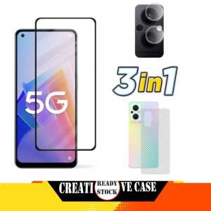 Promo Paket 3 in 1 Tempered Glass Oppo A79 5G 2023 / Oppo Reno 7Z 5G 2022 Anti Gores Layar Tepi Hitam + Kamera + Garskin