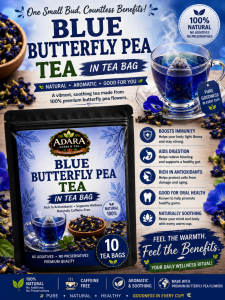 Organic Blue Butterfly Pea Tea Bags 10s | Blue Ternate Tea / Blue Pea Flower Tea | Caffeine-Free Herbal Tea